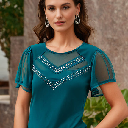 Petite Studded Short Flutter Sleeve Top Size Petite Medium Green