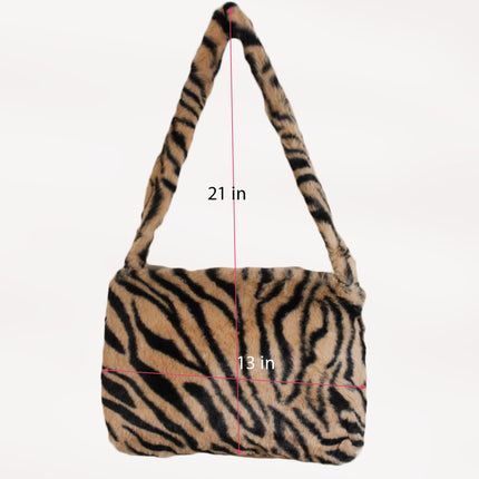Women Handbag Unbranded Women Tiger Striped Fuzzy Shoulder Bag Brown/Black