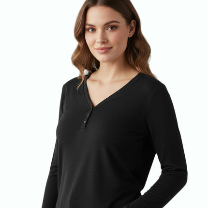 New Directions Intimate Women Long Sleeve Pajama Top Size M Black