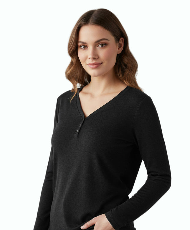New Directions Intimate Women Long Sleeve Pajama Top Size M Black