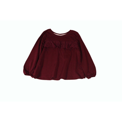 Toddler Girls Top Cat &  Jack Burgundy Long Sleeve Eyelet Lace Ruffle Size 4T