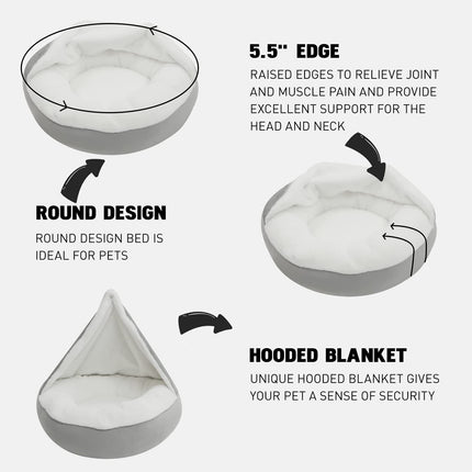SHAVI Small Pet Beds w/ Hooded Cover Removable Anti-Slip Bottom 20 inches Small