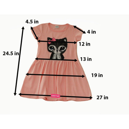 Girls Peach Pink Cat Graphic Short Sleeve Drop Waist T-Shirt Dress Size 130