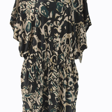 Women's Dress Rachel Roy Short Sleeve Printed Dress Sz M Black/Tan/Green
