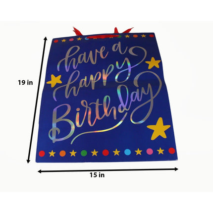 Set of 3 Large Happy Birthday Gift Bags Red Multi Color Lettering 19x15