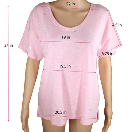 Women Top Charter Club Cotton Printed Shine Heart T-Shirt Size Medium Pink