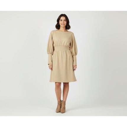 Women Dress Unbranded Women Crew Neck Balloon Sleeve  A Line Dress Size M Tan