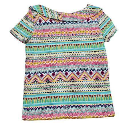 Women Top Geometric Print Cotton Short Sleeve Blouse Size S Paradise Pink