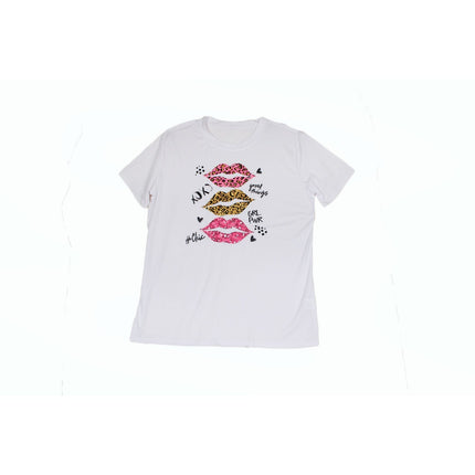 Womens Top Unbranded White Lips Graphic Tee Shirt Short Sleeve  Top Size XL