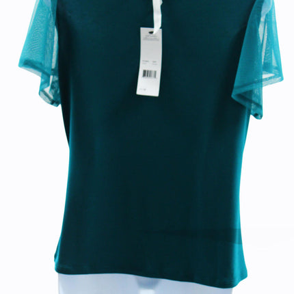Petite Studded Short Flutter Sleeve Top Size Petite Medium Green