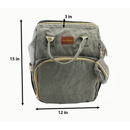 Woomada Gray Diaper Bag Backpack with Fold Out Changing Station and Pacifier Pod