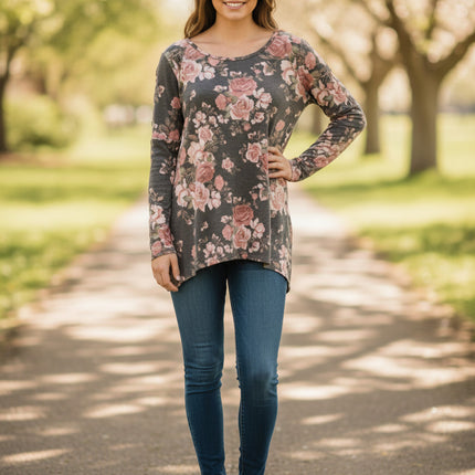 Women Blouse Signature Studio Women's Floral Cage-Sleeve Top Size S Black Floral