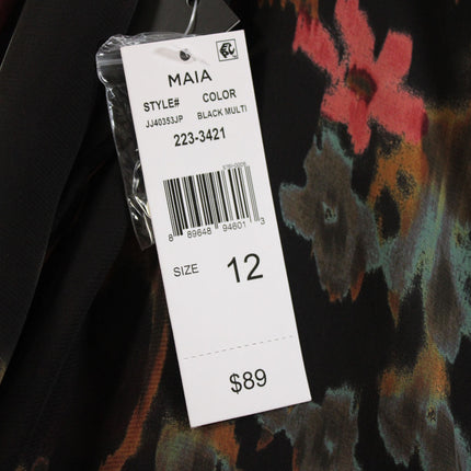 Women Dress Maia Womens Long Sleeve Floral Shift Dress Size 12 Black