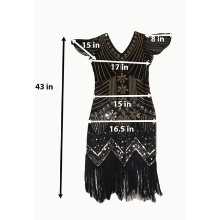 Fundaisy Vintage Style 1920s Flapper Dress Sequin Fringe Size M Black Gold Navy