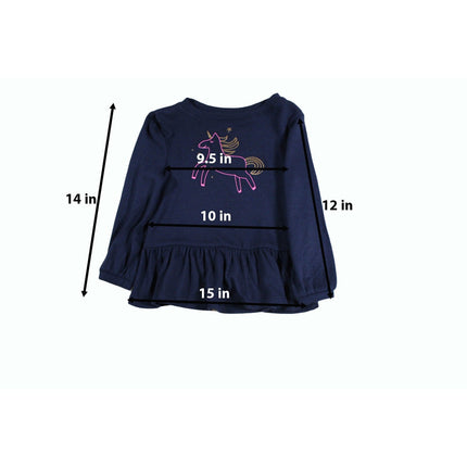 Cat & Jack Toddler Girls Unicorn Design Long Sleeve Tee Size 18M Blue