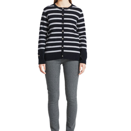 Women Cardigan Liz Claiborne Womens Crew Neck Long Sleeve Button Striped  Sz M