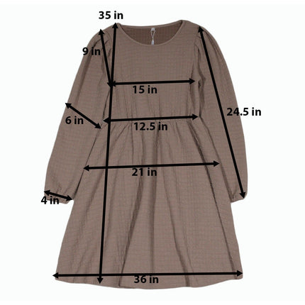 Women Dress Sampeel Textured Puff Sleeve Fit and Flare  Brown Long Sleeve Sz S