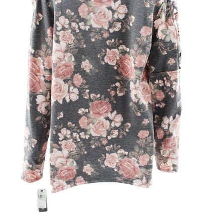 Women Blouse Signature Studio Women's Floral Cage-Sleeve Top Size S Black Floral