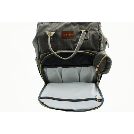 Woomada Gray Diaper Bag Backpack with Fold Out Changing Station and Pacifier Pod