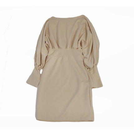 Women Dress Unbranded Women Crew Neck Balloon Sleeve  A Line Dress Size M Tan