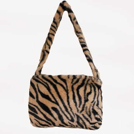 Women Handbag Unbranded Women Tiger Striped Fuzzy Shoulder Bag Brown/Black