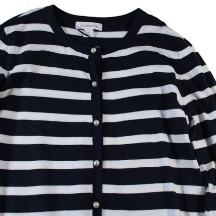 Women Cardigan Liz Claiborne Womens Crew Neck Long Sleeve Button Striped  Sz M
