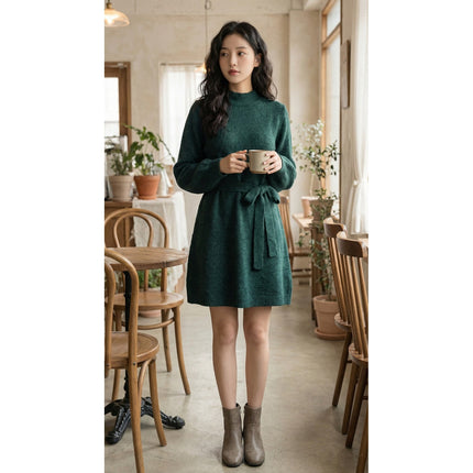 Womens Dress Unbranded Long Sleeve Knit Sweater Dress Emerald Green Size L