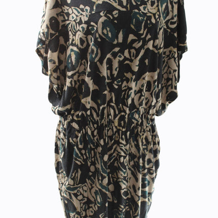 Women's Dress Rachel Roy Short Sleeve Printed Dress Sz M Black/Tan/Green