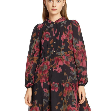 Women Dress Maia Womens Long Sleeve Floral Shift Dress Size 12 Black