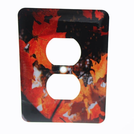 Outlet Cover 3d Rose Fiery Maple Leaves  2 Plug Outlet Cover 3.5 x 5 Inches