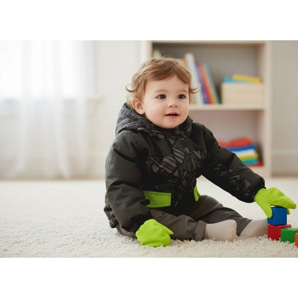 Cat & Jack Toddler Boys Hooded Puffer Jacket Grey Lime Green Geometric 12M