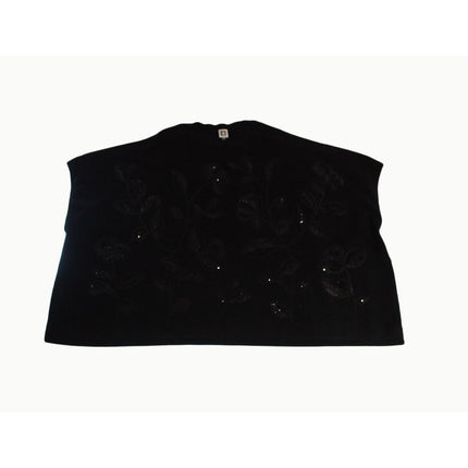 Anne Klein Black Floral Embroidered Sequin Knit Poncho Sweater L/XL