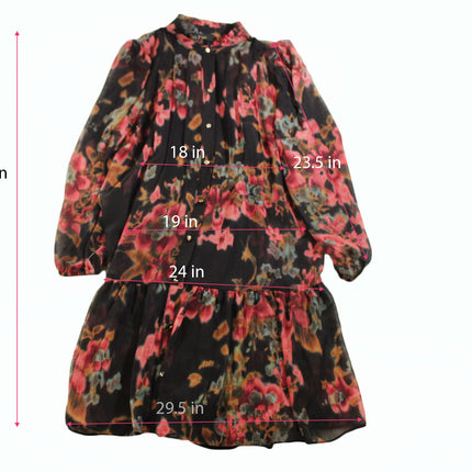 Women Dress Maia Womens Long Sleeve Floral Shift Dress Size 12 Black