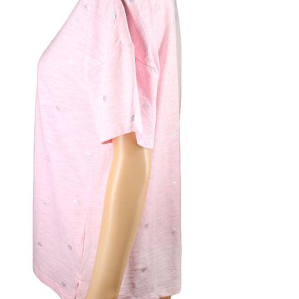 Women Top Charter Club Cotton Printed Shine Heart T-Shirt Size Medium Pink