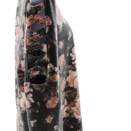 Women Blouse Signature Studio Women's Floral Cage-Sleeve Top Size S Black Floral