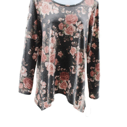 Women Blouse Signature Studio Women's Floral Cage-Sleeve Top Size S Black Floral