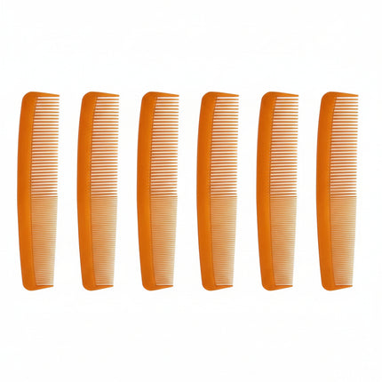 6 Pcs Large Plastic Hair Comb 8.25 in Amber
