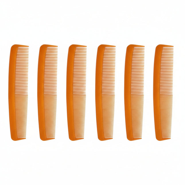 6 Pcs Large Plastic Hair Comb 8.25 in Amber
