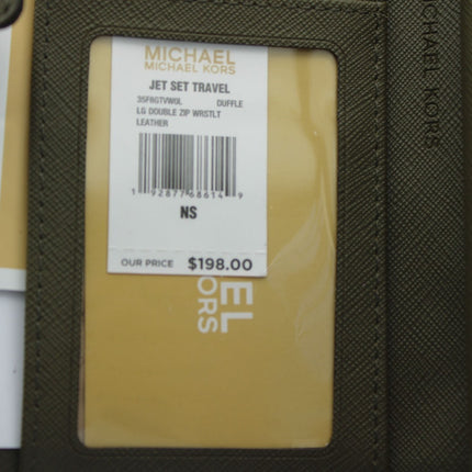 Michael Kors Jet Set Travel Double Zip Wristlet Wallet Leather Duffle Green