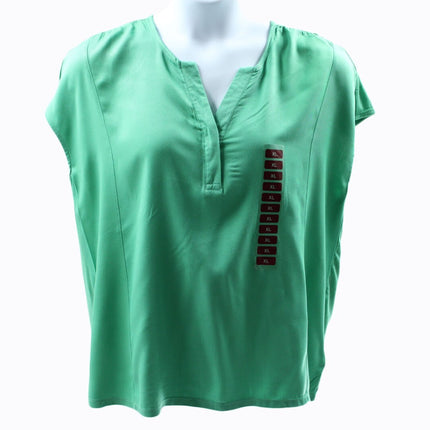 Women Top Women  Short Cap Sleeve V-Neck Fashion Top Size XL Green