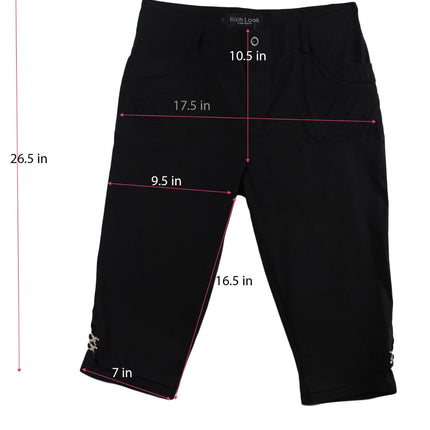Women Capri Rich Look Woman Black Capri W/ SIde Infinity Design Size L