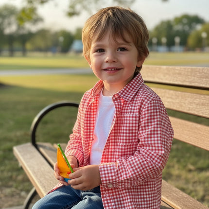 Boys Poplin Check Long Sleeve Button-Down Shirt XS