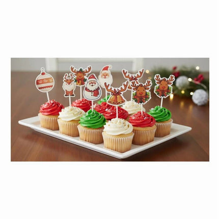 Christmas Santa Reindeer Cake Toppers, 12 Count