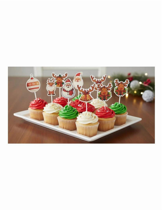 Christmas Santa Reindeer Cake Toppers, 12 Count