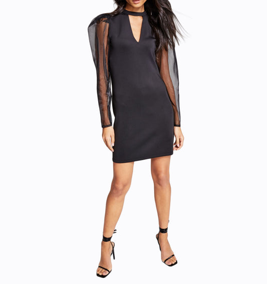 Inc International Concepts Jeannie Mai X Inc Sheer-Sleeve Bodycon Dress Size Medium Black