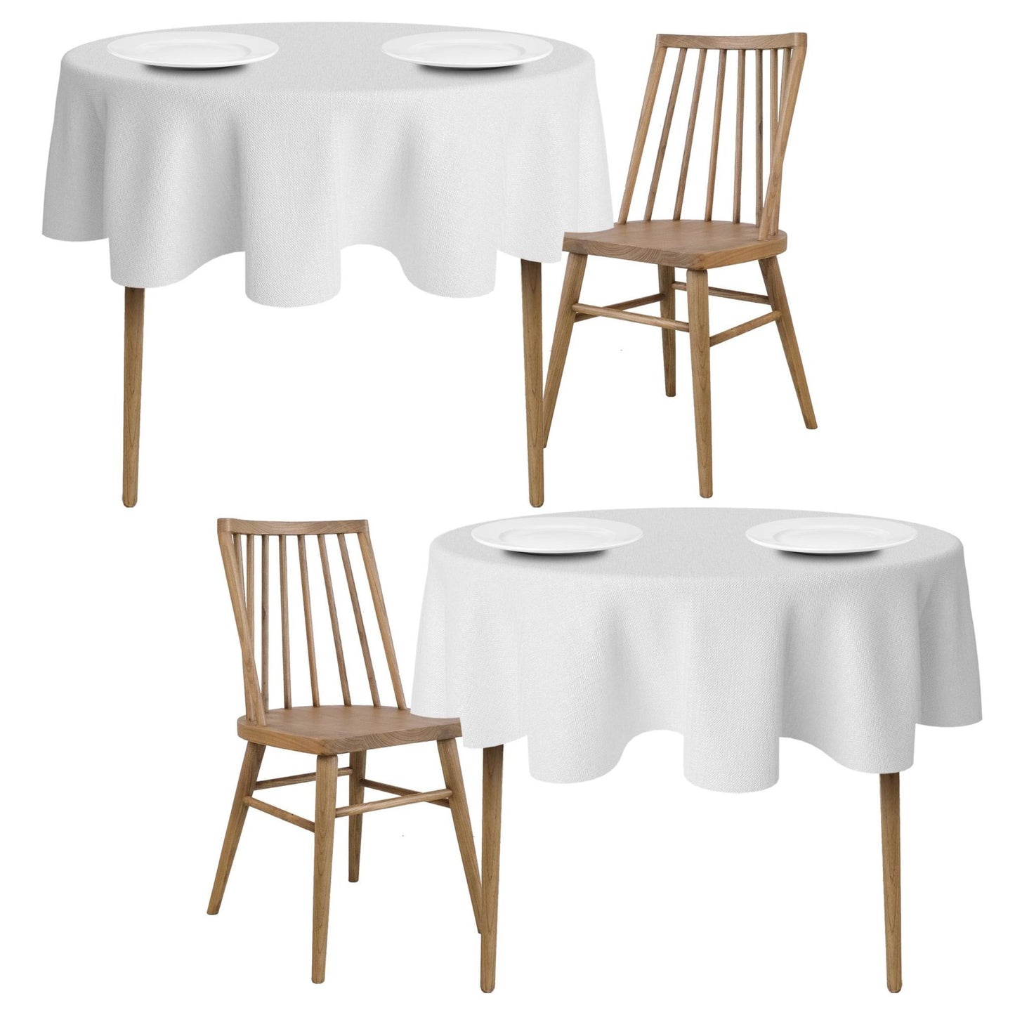 2 Pack White Round Tablecloths 60 Inch for 20-48 in Tables 200 GSM Premium Quality Textured Washable Polyester Fabric Table Cloth [60'' is Not Table Size]