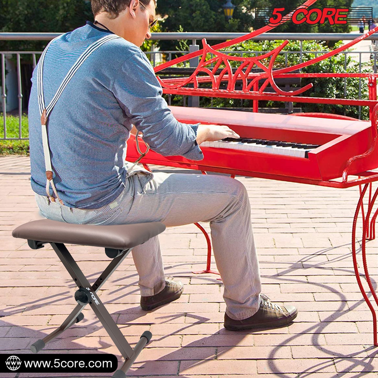 5 Core Keyboard Bench X Style Piano Stool Thick Padded Seat 16.3 to 19.6 inch Adjustable Keyboards Chair Brown - KBB 02 BR