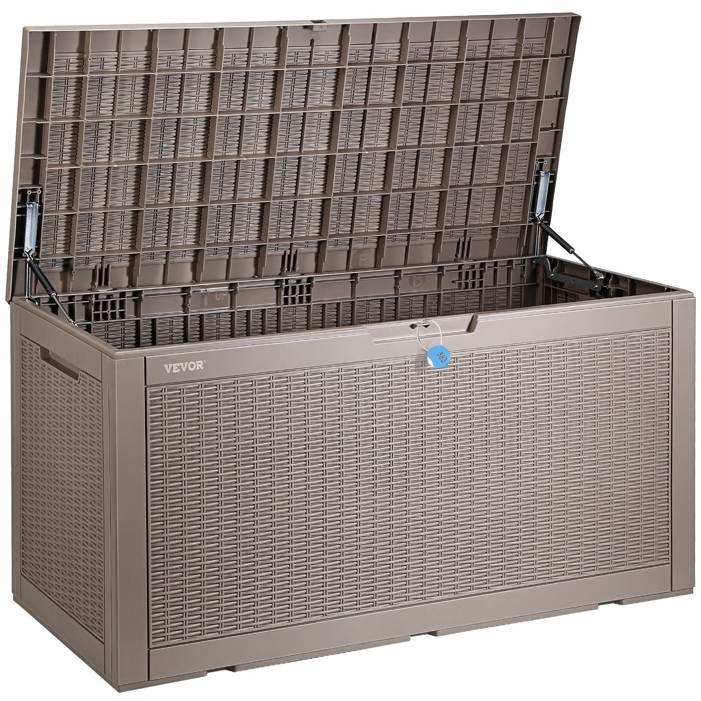 Deck Box, 100 Gallon Outdoor Storage Box, 48.0" x 21.5" x 24.5", Waterproof PP Deckbox with Aluminum Alloy Padlock, for Patio Furniture, Pool Toys, Garden Tools, Outdoor Cushions, Gray