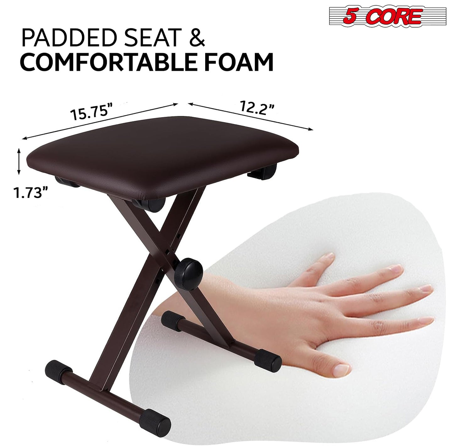 5 Core Keyboard Bench X Style Piano Stool Thick Padded Seat 16.3 to 19.6 inch Adjustable Keyboards Chair Brown - KBB 02 BR