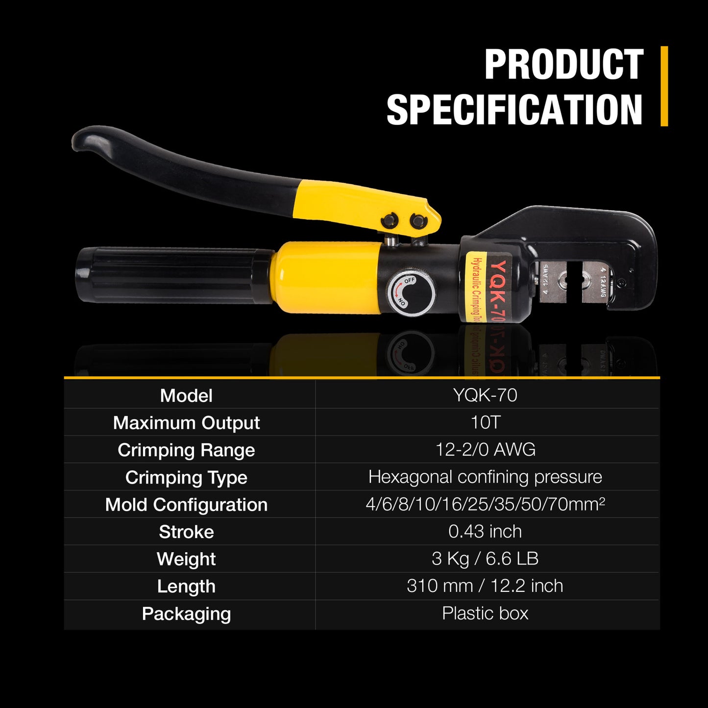 10T Hydraulic Crimping Tool 12-2/0 AWG Battery Cable Crimping Tool 0.43 inch Stroke Hydraulic Lug Crimper Electrical Terminal Crimper with 9 Pairs of Die Sets